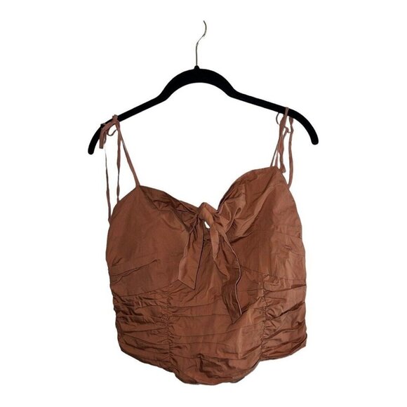 FREE PEOPLE Tie Front Sweetheart Ruched Stretch Back Cropped Top Sz L - Picture 1 of 9